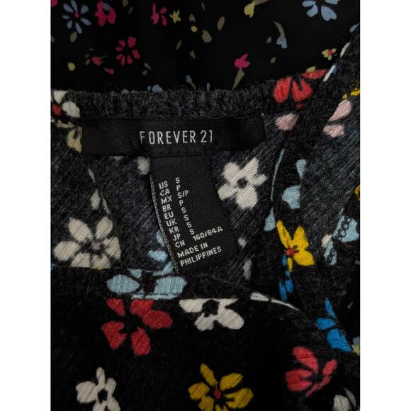 Forever 21 Floral Spaghetti Strap Ribbed Crop Tank Top Summer Blouse Small - Picture 5 of 5